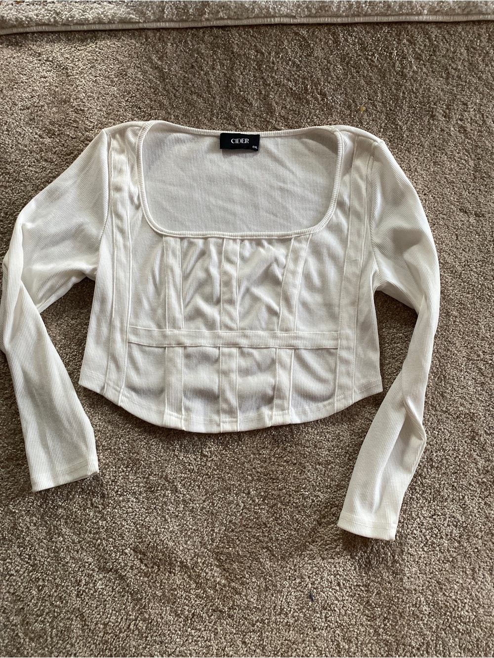 Cider 0XL White Ribbed Corset Crop Top Long Sleeve Square Neck